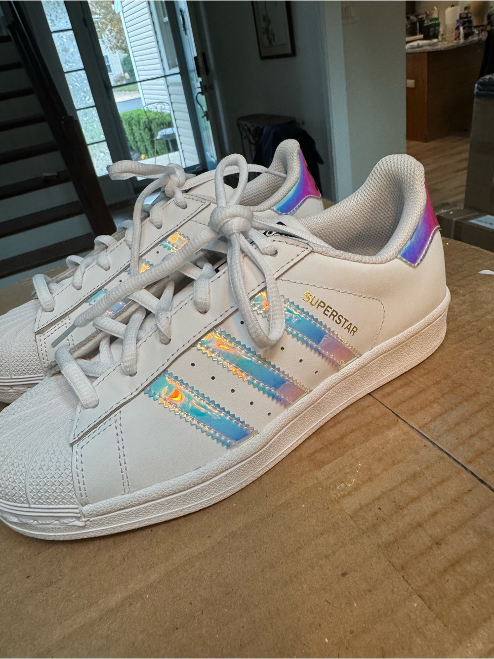 Adidas Kids Superstar Sneakers - White with Iridescent Accents